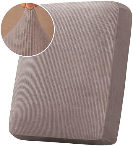 H.VERSAILTEX Velvet Stretch Couch Cushion Cover Plush Cushion Slipcover for Chair Cushion Furniture Protector Seat Cushion Sofa Cover (1 Piece Armchair Cushion Covers, Taupe Striped) by HVERSAILTEX