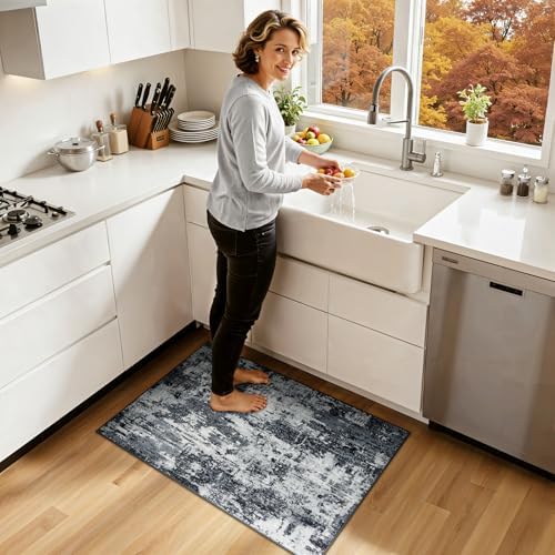 RELEANY Washable 2'x3' Abstract Area Rug for Living Room Black White - Image 2