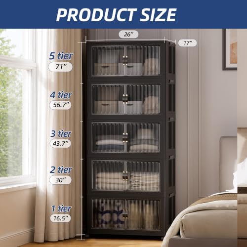 SAILUN 580Qt Stackable Storage Bins,Storage Cabinet with a Lid,5 Pack Black - Image 3