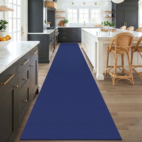 KOZYFLY 3x18 Runners Rugs for Hallway, Extra Long Washable Runner Rug, Non Slip Rubber Backed Kitchen Runner, Cotton Entryway Rug, Floor Carpet for Entry, Aisle, Hall, Deep Navy Blue - Image 2