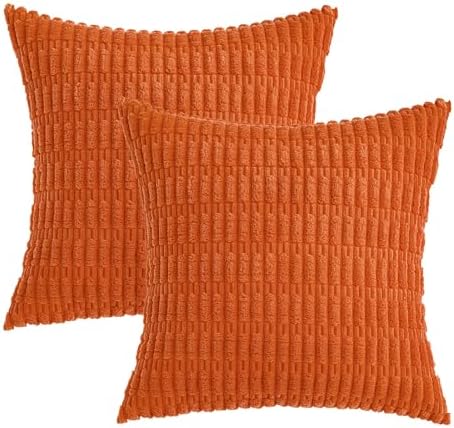 MIULEE Euro Sham Fall Corduroy Decorative Throw Pillow Covers 22x22 Orange - Image 6