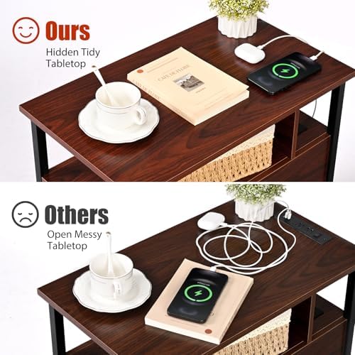 Livofloral Narrow Side Tables with Charging Station, Narrow End Table with Wooden Drawers, USB Ports and Power Outlets, Nightstand and Bedside Table for Bedroom, End Tables Living Room, Espresso - Image 6
