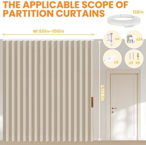 100% Blackout Room Divider Curtains Ceiling Curtain Track Sets Blackout Curtains Ceiling Track for Curtain Flexible Track Curtain Extra Wide(Beige, W100 x L108, 1 Pack) - Image 2