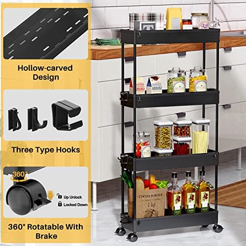 SPACEKEEPER Slim Rolling Storage Cart, 4 Tier Bathroom Cart Organizer,Black - Image 3