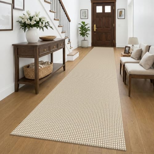 KOZYFLY Braided 2.5'x16' Runners Rugs for Hallway, Extra Long Washable Runner Rug, Woven Non Slip Kitchen Runner, Cotton Entryway Rug, Floor Carpet for Entry, Aisle, Hall, Ivory Beige by KOZYFLY