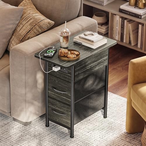 Huuger Narrow End Table with Charging Station, Side Table with 2 Drawers - Image 2
