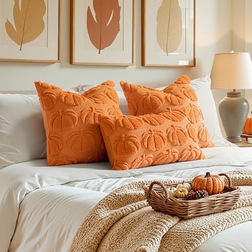 MIULEE Fall Pillow Covers Pumpkin Fall Decor 20x20 Orange - Image 4