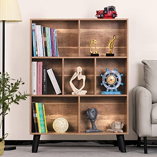 LEYAOYAO Cube Bookshelf, Mid-Century Modern Book Shelf with Legs, Oak - Image 6