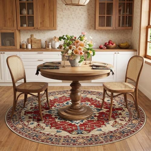 RELEANY Washable Area Rug, Round 6ft, Red/Blue - Image 2