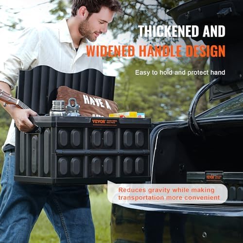 VEVOR 45L Collapsible Storage Bins with Lids 3 Packs, Stackable Utility Crates with Handles, Large Folding Containers for Organizing Tools, Snacks, Books, Food, Drinks, Camping & Transport - Image 6