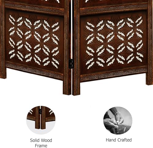 COTTON CRAFT Room Divider Wood Screen - Hand Carved Folding 4 Panels 72x80 - Image 7