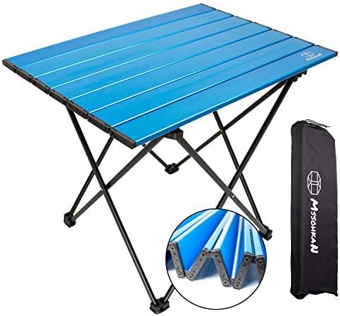 MSSOHKAN Camping Table Folding Portable Camp Side Table Aluminum Lightweight Carry Bag Beach Outdoor Hiking Picnics BBQ Cooking Dining Kitchen Blue Medium by MSSOHKAN