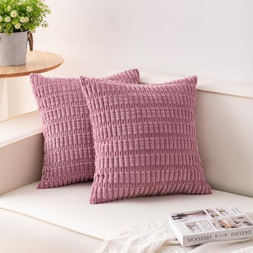 Aegero Pack of 2 Corduroy Decorative Throw Pillow Covers 20x20 Inch, Pink by Unknown