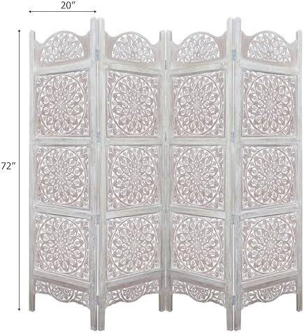 COTTON CRAFT Room Divider Wood Screen - Hand Carved Folding 4 Panels 72x80 - Image 2