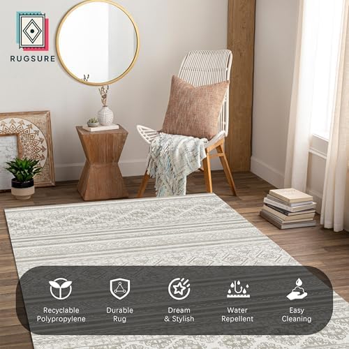 RUGSURE Washable Area Rugs 8' x 10' - 1/6 Thick - Moroccan-Inspired -Stain & Water Resistant Non-Slip - Resistant Rug for Living Room, Bedroom, Nursery, Pet & Child Friendly (Grey) - Image 5