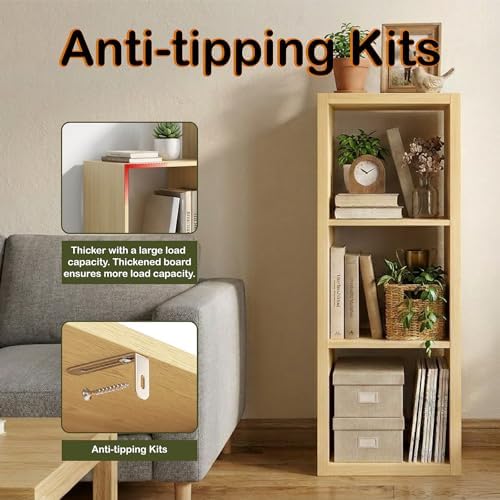 WannabeMyself【2026 Wooden Thick Frame】 3 Cube Storage Organizer with Anti-Tipping Kits, Reversible Open Back Book Shelf,Bookcase for Living Room,Bedroom,Entrance Hall,Office,11.6×36.3×13.1,Oak Color - Image 5