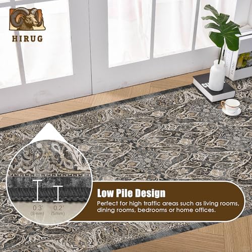 Washable Area Rug 2'6'' x 8' Vintage Traditional Persian Mat - Foldable Distressed Non-Slip Machine Washable Carpet for Living Room Bedroom Kitchen Home Decor - Ebony and Taupe - Image 5