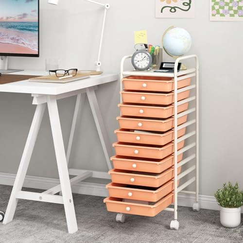 MEDIMALL 10 Drawers Rolling Storage Cart, Multipurpose Craft Storage Cart with Wheels, Mobile Tools Scrapbook Paper Organizer Cart for Office School Home Use - Image 2
