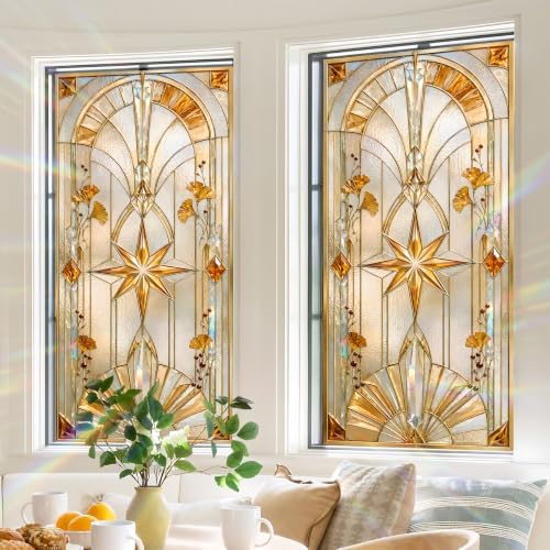 BVBOX Window Privacy Film Frosted Glass Window Sticker Window Film Static Glass Cling Tint Non-Adhesive for Home Door Decorative Frosting Cover 17.5 X 78.7 inch (1, Golden Arch, 17.5W X39.3L) by BVBOX