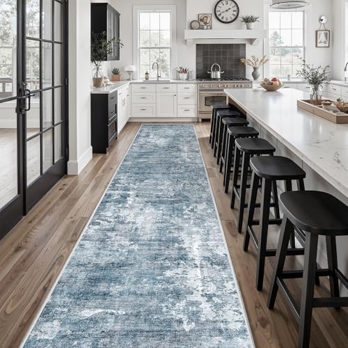 Soalmost Hallway Runner Rug 2'6" x 16' Kitchen Rugs Abstract Blue/Grey - Image 3