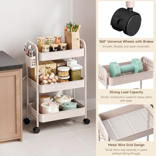 Heavy-Duty Rolling Cart 3 Tier Metal Utility Storage Cart - Image 5