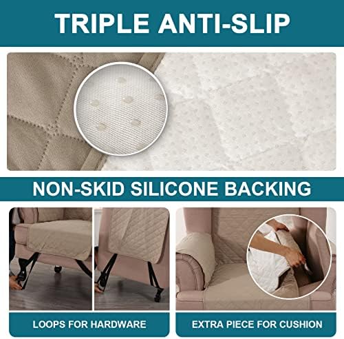 Turquoize 100% Waterproof Wing Chair Cover Wing Armchair Slipcovers, Khaki - Image 4