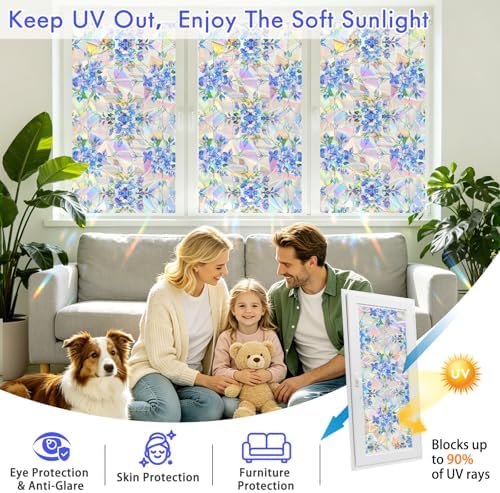 SOMWISE Rainbow Stained Glass Window Privacy Film,Heat Blocking Save Energy - Image 4