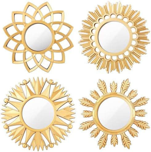 Dandat 4 Sets Round Wall Mirrors Boho Decorative Hanging Art, Gold by Dandat