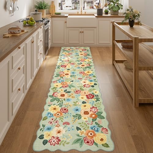 DUKINO 2.6x10 Runner Rug for Hallway, Floral Washable Rug Non Slip, Green - Image 5