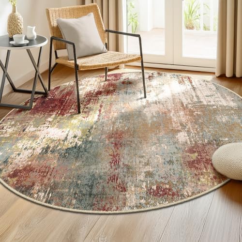 RELEANY Washable Round 6ft Area Rug for Living Room Rustic Brown - Image 3