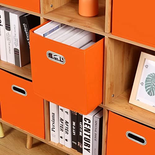 Fabric storage bins Cubes, Fabric Cube Organizer with Handle, Foldable Cube Bins for Cloth or Accessary Storage, 11x11x11, Set of 3, (Orange) - Image 3