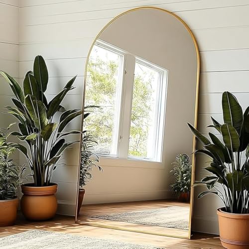 KOMCOTE Full Length Floor Mirror, 91x46 Inch Oversized Arched Standing Mirror in Gold for Bedroom, Living Room, Dressing Room - Elegant Freestanding Leaning Mirror Decor - Image 2