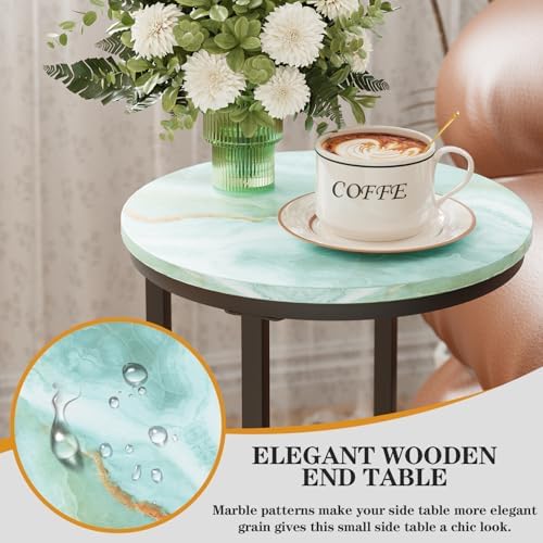 C Shaped end Table,Wood Round Side Table for Couch,Small Sofa Table with Metal Frame for Bedroom,Living Room,Bedside,Sea Blue(11.81" D x 11.81" W x 23.62" H) - Image 4