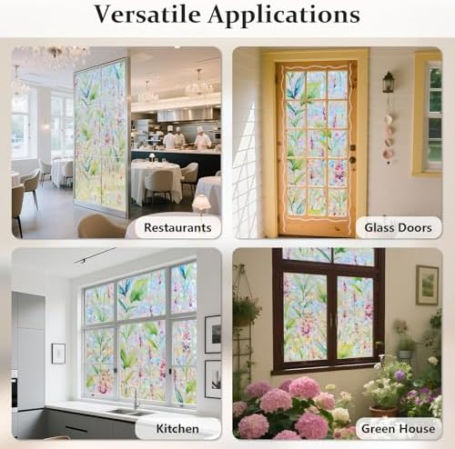 Donox Decorative Window Privacy Film, 3D Floral Stained Glass Window Film Static Cling Rainbow Privacy Sticker for Glass Door Heat Control Anti UV, No Adhesive (Gladiolus,23.6 x 78.7 inches) - Image 5