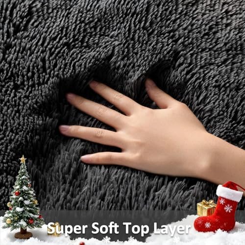 Ophanie Runner Rug for Hallway, 2x6 Bedroom Black Runner Rugs, Non Slip Fluffy Soft Shaggy Bedside Carpet for Kids Girls Boys Home Decor Aesthetic, Dorm Nursery - Image 3