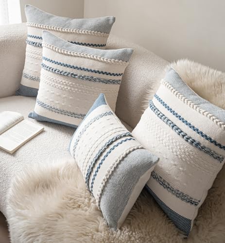 Cethom Boho Lumbar Pillow Covers 14x36 Inch Long, Blue Textured Decorative Couch Pillow Cases for Farmhouse Home Decor, Accent Cushion Cover for Sofa, Bed, Living Room, Bedroom, Pack of 1 - Image 5