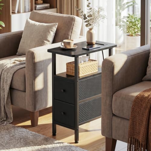 LOAKEKEL Narrow End Table with Charging Station, Small Nightstand - Image 2