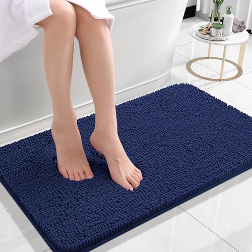OLANLY Small Bathroom Rugs 24x16, Soft Absorbent Chenille Bath Rugs, Rubber Backing Quick Dry, Machine Washable Bath Mats for Bathroom Floor, Tub and Shower, Home Decor Accessories, Twilight Sapphire by OLANLY