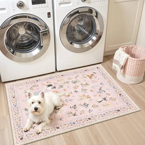 Soalmost 2x3 Dog Rugs for Entryway, Washable Door Mat Animal Soft Rug Pink - Image 2