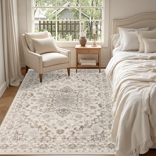 4x6 Area Rugs Living Room: Washable Rug for Bedroom Brown Beige - Image 3