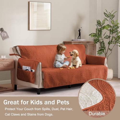 Orange Loveseat Covers for 2 Cushion Couch, Water-Repellent Covers for Love Seat, Washable Quilted Couch Covers, Pet Friendly Sofa Slipcovers (Loveseat 48", Burnt Orange) - Image 2
