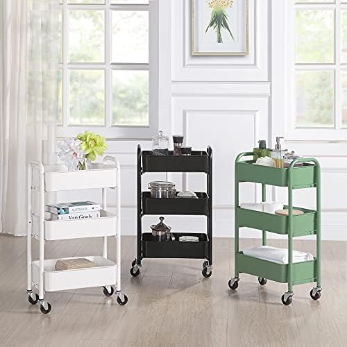 SunnyPoint 3-Tier Delicate Compact Rolling Metal Storage Organizer - Mobile Utility Cart Kitchen/Under Desk Cart with Caster Wheels - WHT (15.35" X 10.24" X 26.8"H) - Image 4