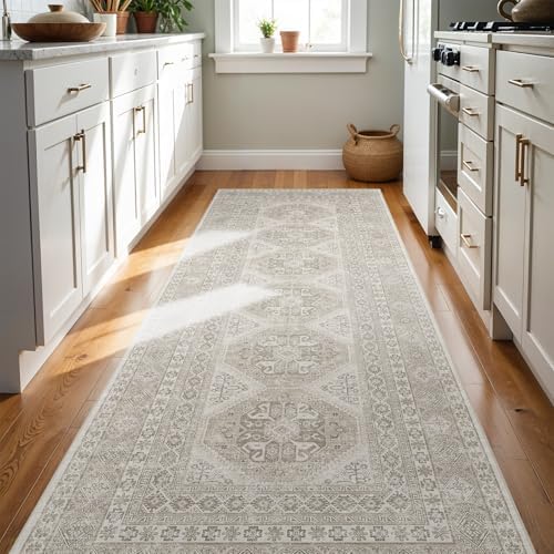 Ksrau 3x8 Runner Rug Washable Vintage: Non Slip Kitchen Runners Beige - Image 2