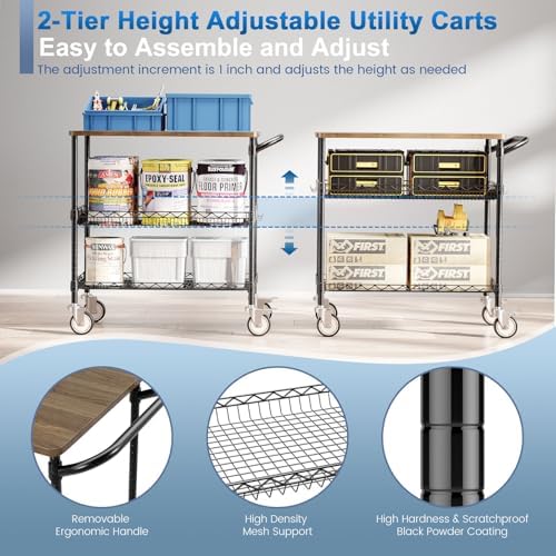 Rolling Kitchen Carts with Wheels, 3-Tier Utility Cart with Wood Tabletop - Image 4