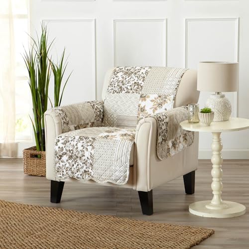 Great Bay Home Reversible Patchwork Chair Cover - Washable Slipcover Furniture Protector with Elastic Straps - Perfect for Kids & Pets - Box-Stitched Detail (Taupe) - Image 2