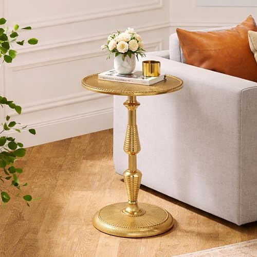 CLEENTABLE Round Gold End Table, Metal Pedestal, 15x21 - Image 5