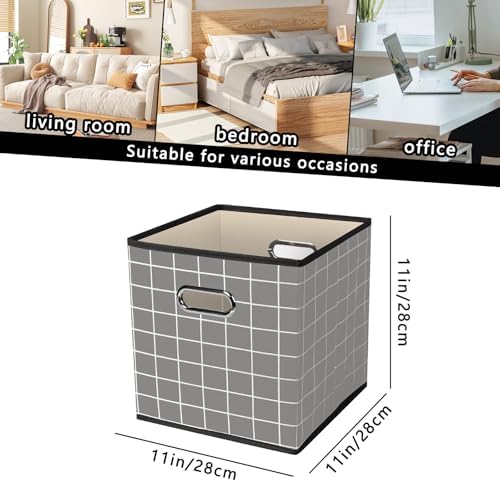 Yunkeeeper storage bins Cubes, Fabric Cube Organizer with Handle, Foldable Cube Bins for Cloth or Accessary Storage, 11x11x11, Set of 3,(Grey grid) - Image 2
