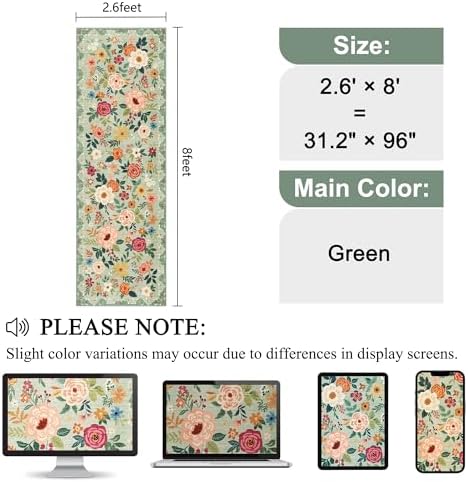 DUKINO 2.6x8 Runner Rug, Washable Runner Rug for Hallway Non Slip, Green - Image 2