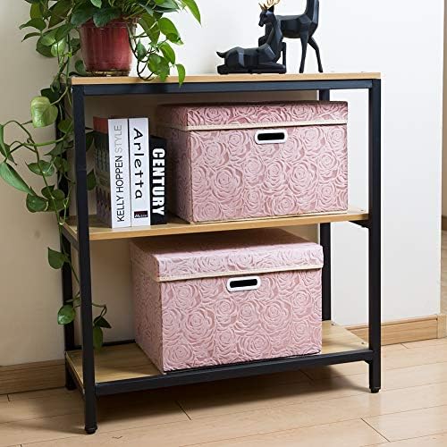 PRANDOM Larger Collapsible Storage Boxes with Lids Fabric Decorative Bins Cubes Organizer Containers Baskets Handles Divider for Bedroom Closet Living Room Pink 17.7x11.8x11.8 Inch 3 Pack - Image 5