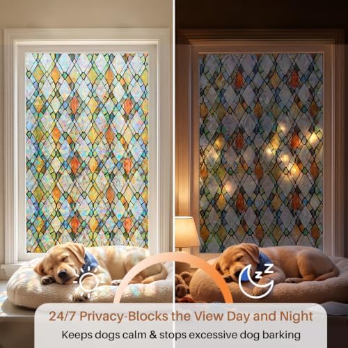 Sunbaby Stained Glass Winodw Film, Rainbow Lattice Stickers, 23.6"x78.7" - Image 6